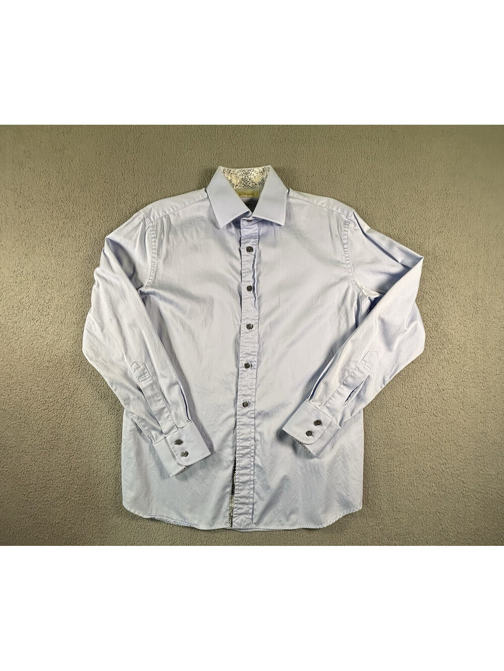 J.D. Threads Mens Light Blue Dress Shirt Large Floral Contrast Trim Long Sleeve